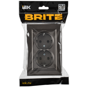 BRITE Розетка 2-местная с заземлением без защитных шторок плоская 16А в сборе РСПл12-3-БрТБ темная бронза IEK