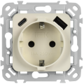 FLITE Розетка 1-местная с заземлением с защитными шторками 16А с USB A+C 20Вт безвинтовое крепление РСЮшс11-1-ФлЛ льняной IEK