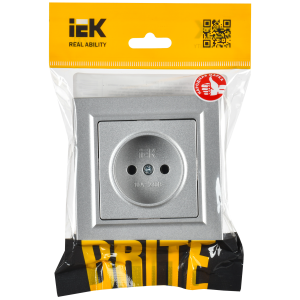 BRITE Розетка 1-местная с заземлением с защитными шторками 16А в сборе РСР14-1-0-БрА алюминий IEK