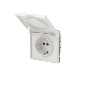 Розетка силовая, 2PE, с зш, с крышкой, IP44, KANT, белый песок
