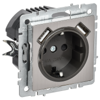 BRITE Розетка 1-местная с заземлением с защитными шторками 16А с USB AA 5В 2,1А РЮш10-1-БрГН металл хромникель IEK