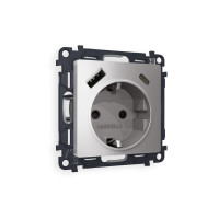 MA510010 Комплект механизма электрической розетки ALFA Сталь матовый 2USB AC 20W быстрая зарядка сз QUANT AP5100, VM160 AMBRELLA VOLT