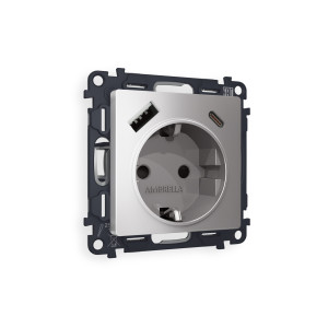 MA510010 Комплект механизма электрической розетки ALFA Сталь матовый 2USB AC 20W быстрая зарядка сз QUANT AP5100, VM160 AMBRELLA VOLT