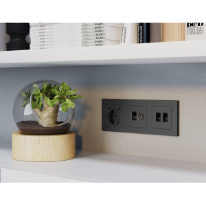 MA912510 Комплект мех-ма розетки компьютерной  TV оконечной RJ-45 с автоматической защитной шторкой ALFA Графит мягкое касание QUANT AP9125, VM195 AMBRELLA VOLT