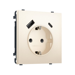 MS250010 Комплект механизма электрической розетки SIGMA Жемчужно-кремовый 2USB AC 20W быст. зар. сз сш 16A-250V QUANT PRO SP2500, PR160