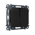 MO803030 Комплект механизма 2-клавишного перекрестного выключателя 10A-250V OMEGA Черный матовый QUANT OP8030, VM125 AMBRELLA VOLT