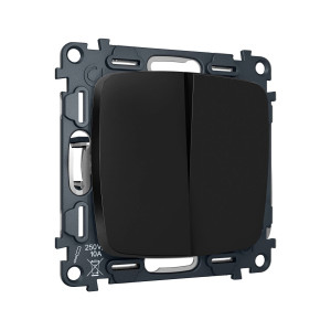MO803030 Комплект механизма 2-клавишного перекрестного выключателя 10A-250V OMEGA Черный матовый QUANT OP8030, VM125 AMBRELLA VOLT