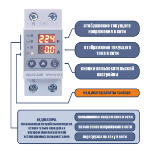 Реле контроля напряжения VOLTHAUS VPS8 02 U 63A