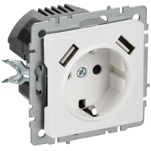 BRITE Розетка 1-местная с заземлением с защитными шторками 16А с USB AA 5В 3,1А РЮш10-2-БрАБ арктический белый IEK