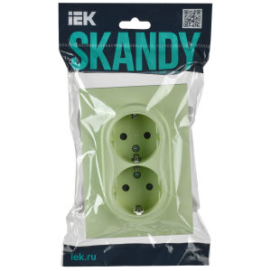 SKANDY Розетка 2-местная с заземлением с защитными шторками 16А в сборе SK-R07G мятный IEK