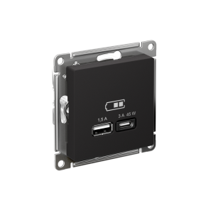 ATLASDESIGN USB РОЗЕТКА A + тип-C 45Вт высокоскор.заряд. QC, PD, механизм, КАРБОН ATN001029