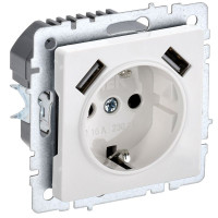Розетка BRITE РЮш10-2-БрБ 16А с USB AA 3.1А с заземл. защ. шторки механизм бел. IEK BR-R14-16-U21-D31-K01