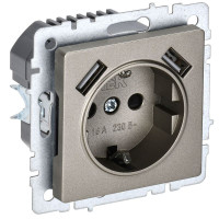 Розетка BRITE РЮш10-1-БрШ 16А с USB AA 2.1А с заземл. защ. шторки механизм шампань IEK BR-R14-16-U21-D21-K37
