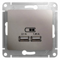 GLOSSA USB РОЗЕТКА A+A, 5В/2,1А, 2х5В/1,05А, механизм, ПЛАТИНА GSL001233