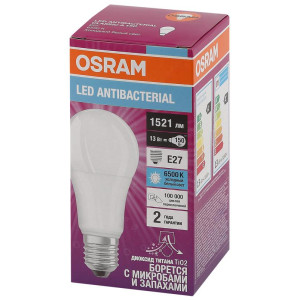 Лампа светодиодная LED Antibacterial A 13Вт грушевидная матовая 6500К холод. бел. E27 1521лм 220-240В угол пучка 200град. бактерицидн. покрыт. замена 150Вт OSRAM 4058075561151