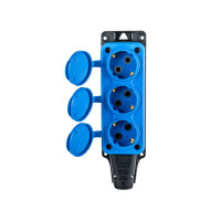 Розетка (колодка) трехместная с крышкам каучук 2P+PE 250V 16А IP54 синяя DYNEL