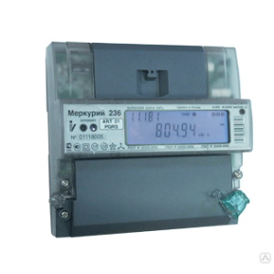 Счетчик Меркурий 236 ART-01 PQRS 3ф 5-60А 1.0/2.0 класс точн. многотариф.; оптопорт RS485 ЖКИ DIN-рейка Моск.вр. Инкотекс М0000051659