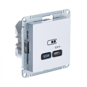 ATLASDESIGN USB РОЗЕТКА тип-С 65Вт высокоскор.заряд. QC, PD, механизм, БЕЛЫЙ ATN000127