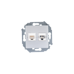 Розетка телефонная компьютерная RJ11+RJ45 Simon SIMON 15, скрытый монтаж, алюминий, 1591590-033