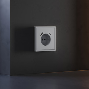 Накладка для розетки с заземлением и защитными шторками, с USB AC, S70 серый