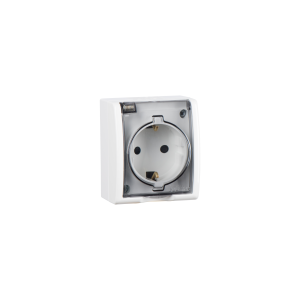 Розетка 1-м ОП Simon15 16А IP54 250В с заземл. Schuko защ. шторки с крышкой винт. клеммы бел. Simon 1594432-030