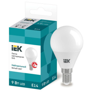Лампа светодиодная G45 9Вт шар 4000К нейтр. бел. E14 230В IEK LLE-G45-9-230-40-E14
