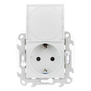 Розетка 1-м СП Simon 24 16А IP44 2P+E Push&Go механизм бел. Simon 2420448-030
