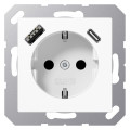 Розетка с USB Jung A 500, скрытый монтаж, с заземлением, белый, A1520-15CAWW