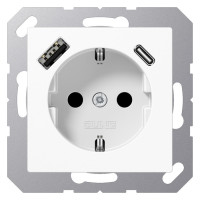Розетка с USB Jung A 500, скрытый монтаж, с заземлением, белый, A1520-15CAWW