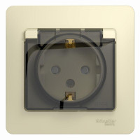 GLOSSA РОЗЕТКА с заземлением со шторками с прозрачной крышкой, 16А, IP44, в сборе, БЕЖЕВЫЙ GSL000248