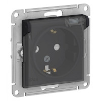 ATLASDESIGN AQUA РОЗЕТКА с заземлением со шторками, с прозрач. крышкой 16А, IP44, механизм, КАРБОН ATN441046