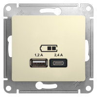 GLOSSA USB РОЗЕТКА А+С, 5В/2,4А, 2х5В/1,2А, механизм, БЕЖЕВЫЙ GSL000239