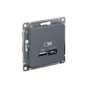 ATLASDESIGN USB РОЗЕТКА A + тип-C 45Вт высокоскор.заряд. QC, PD, механизм, ГРИФЕЛЬ ATN000729