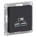 ATLASDESIGN USB РОЗЕТКА A+A, 5В/2,1А, 2х5В/1,05А, механизм, КАРБОН ATN001033