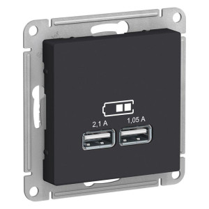 ATLASDESIGN USB РОЗЕТКА A+A, 5В/2,1А, 2х5В/1,05А, механизм, КАРБОН ATN001033