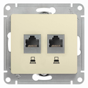 GLOSSA РОЗЕТКА двойная компьютерная RJ45+RJ45 кат. 5e, механизм, БЕЖЕВЫЙ GSL000285KK
