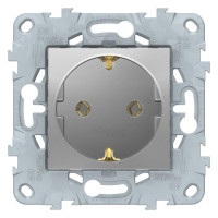 Розетка Schneider Electric UNICA NEW, скрытый монтаж, с заземлением, алюминий, NU503630