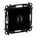 Legrand Valena LIFE Black. Зарядное устройство с двумя USB-разьемами 240В5В 1500мА. С лицевой панелью. Антрацит.