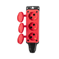 Розетка (колодка) трехместная с крышкам каучук 2P+PE 250V 16А IP54 красная DYNEL