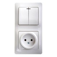 GLOSSA БЛОК: РОЗЕТКА без заземления + 2-клавишный ВЫКЛЮЧАТЕЛЬ с подсветкой, БЕЛЫЙ GSL000173