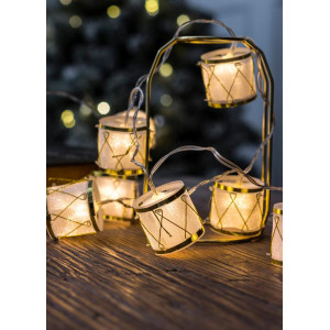 Гирлянда светодиодная Барабаны pvc 5х4см 10LED тепл. бел. 1.8+0.3м КОСМОС KOC_GIR-B117