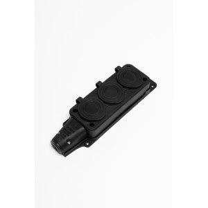 Розетка (колодка) трехместная с крышкам каучук черная 2P+PE 250V 16А IP54 DYNEL