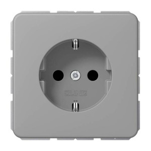 Розетка Jung CD 500, скрытый монтаж, с заземлением, со шторками, серый, CD1520BFKIGR