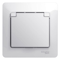 GLOSSA РОЗЕТКА с заземлением со шторками с крышкой, 16А, IP20, в сборе, БЕЛЫЙ GSL000146