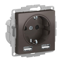 ATLASDESIGN РОЗЕТКА 16А c 2 USB A+A, 5В/2,4А, 2х5В/1,2А, механизм, МОККО ATN000630