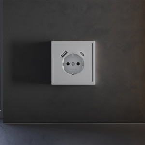 Накладка для розетки с заземлением и защитными шторками, с USB AC, S70 серый