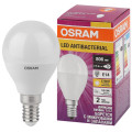 Лампа светодиодная LED Antibacterial P 7.5Вт шар матовая 2700К тепл. бел. E14 806лм 220-240В угол пучка 200град. бактерицидн. покрыт. (замена 75Вт) OSRAM 4058075561298