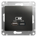 GLOSSA USB РОЗЕТКА А+С, 5В/2,4А, 2х5В/1,2А, механизм, АНТРАЦИТ GSL000739