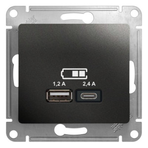 GLOSSA USB РОЗЕТКА А+С, 5В/2,4А, 2х5В/1,2А, механизм, АНТРАЦИТ GSL000739