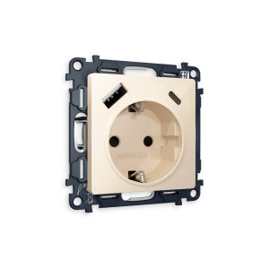 MA310010 Комплект механизма электрической розетки ALFA Бежевый глянец 2USB AC 20W быстрая зарядка сз QUANT AP3100, VM160 AMBRELLA VOLT